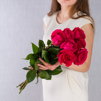 Букет из 7 розовых роз с крупным бутоном 60 см, 36400