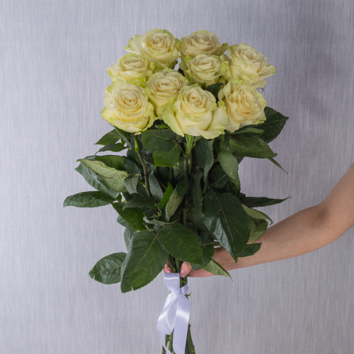 Букет из 9 крупных Белых крупных роз Эквадор 60 см арт. 36401