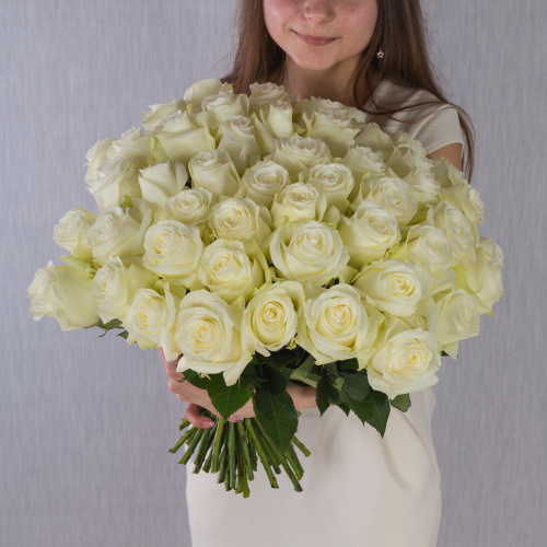 Букет из 51 белой Розы 40 см арт. 7308-Б