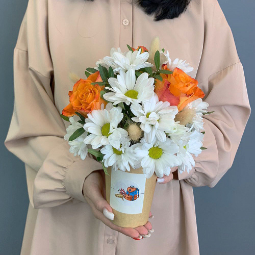 Стаканчик с хризантемой и розами арт. 66997