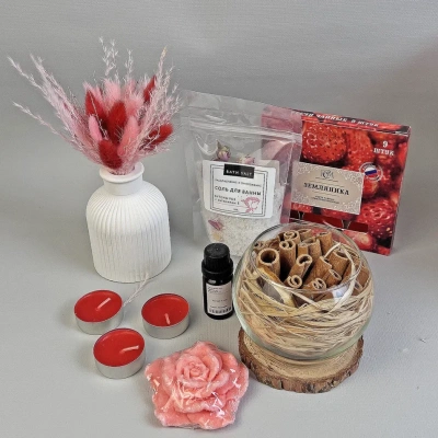 Подарочный набор "Уютный" аромадиффузор, соль для ванны, свечи чайные, мыло ручной работы 69427